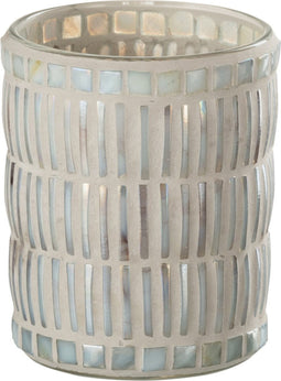 J-Line kaarshouder Mozaiek Rond - glas/cement - parelmoer/grijs - large