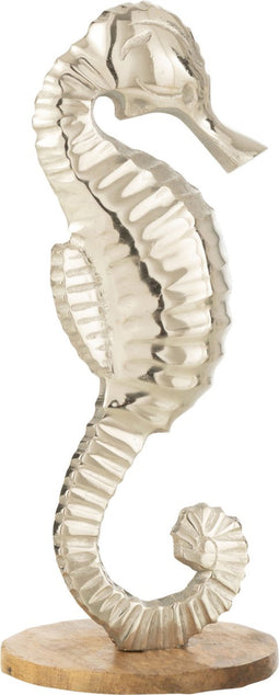 J-Line decoratie Zeepaardje Op Voet - aluminium - zilver - large