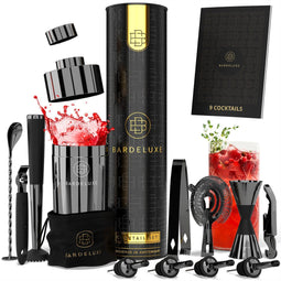 BarDeluxe® Cocktail Set - 12-Delig - Cocktailshaker 750 ml & Receptenboek - Zwart