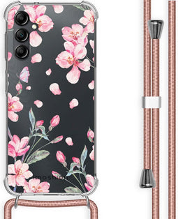 iMoshion Hoesje Geschikt voor Samsung Galaxy A14 (4G) Hoesje Met Koord - iMoshion Design Hoesje met Koord - Roze / Blossom Watercolor