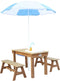 AXI Dennis Zand & Water Picknicktafel met Speelkeuken, Wastafel en losse bankjes in Bruin - Met Parasol in Blauw/Wit - Incl. 17-delige accessoire-set