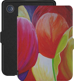 Lunso - Geschikt voor Kobo Clara 2E hoes (6 inch) - Vegan Saffiano Leren sleep cover - Tulpen