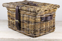 MigoStyling - Kinder Fietsmand - Rotan - Fietsmand met Leer - MigoStyling - Bruin - 43x33x25 cm - Eenvoudig te Bevestigen