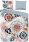 HIP Flanellen Dekbedovertrek - 200x200 cm - Bloemen en Bladeren Print - Grijs/Roze (2 stuks)