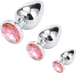 Small/Medium/Large roze - Set Fetish Masturbatie Seksspeeltje - Anale Butt Plug Haak - Anale Butt Plug met Transparant Kristal Diamant - Beginners - 27/33 MM
