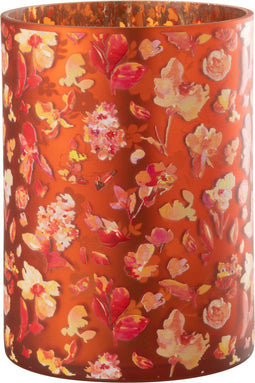 J-Line windlicht Bloemen - glas - oranje - large