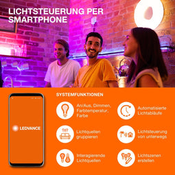 LEDVANCE Slimme LED lamp met Bluetooth technologie, E27-basis matte optiek ,Lichtkleur veranderbaar (27--K-65--K), 8-6 Lumen, substituut voor 6-W-verlichtingsmiddel slim dimbaar, 1-Pak