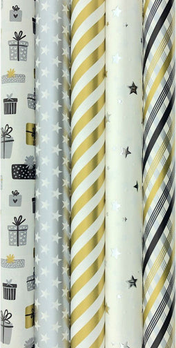 Benza GOLD and SILVER cadeaupapier - Kerstpapier - 5 rollen 3 meter x 70 cm