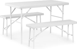Klaptafel met banken - 120x70x74cm - 4 personen - wit