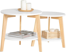 SoBuy FBT75-W - Set van 2 Salontafels - Ronde MDF & Rubberhout - Wit (2 stuks)