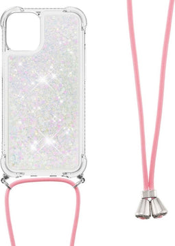 Lunso - Backcover hoes met koord - Geschikt voor iPhone 13 Pro Max - Glitter Zilver