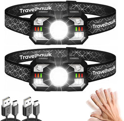 Travelhawk Hoofdlamp - Oplaadbaar - 2000 Lumen - Wit & Rood Licht - Zwart (2 stuks)