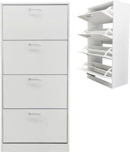 Schoenenkast - schoenenrek - 4 vakken met klepdeuren - wit