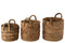 J-Line Set Van Drie Manden Gevlochten Raffia Naturel