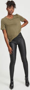 Object Objbelle MW Coated Leggings - Dames Legging met knipbare lengte - Zwart