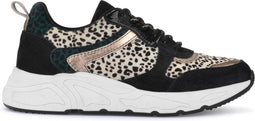PS Poelman Carocel - Dames Sneakers - Furry Luipaard Print en Metallic - Zwart Multi - Maat 39