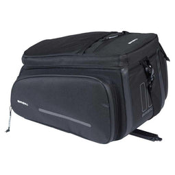 Basil Move - Bagagedragertas MIK - 10-26 Liter - Gerecycled materiaal - Zwart - Waterafstotend - Reflectiedetails
