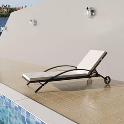 vidaXL - Ligbed - met - kussen - en - wieltjes - poly - rattan - bruin