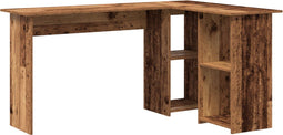 vidaXL - Hoekbureau - met - Opslag - Oud - Hout - 142x102x73 - cm