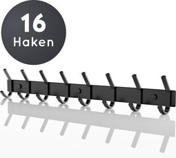 Volcan Wandkapstok - 16 Haken - Industrieel Zwart RVS - 59 x 8 cm