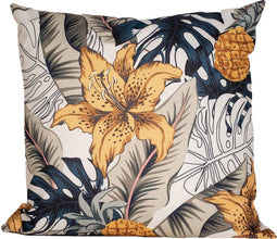 1x Bank/sier kussens voor binnen en buiten gele Lelie bloemen print 45 x 45 cm - Tuin/huis kussens