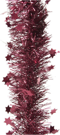 1x stuks lametta/folie sterren slingers framboos roze (magnolia) 10 cm x 270 cm - kerstslingers/kerst guirlandes