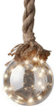 1x stuks verlichte glazen kerstballen aan touw met 15 lampjes zilver/warm wit 10 cm diameter - Decoratie kerstballen met licht
