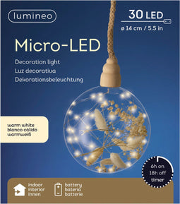 1x stuks verlichte glazen kerstballen met 30 lampjes koper/warm wit 14 cm - Decoratie kerstballen met licht