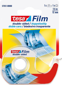 1x Tesa dubbelzijdig tape/plakband 7,5 meter met dispenser/houder - Kantoorbenodigdheden - Hobby/knutselmateriaal - Tesa - Tesafilm - Dubbelzijdig tape/plakband in houder