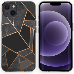 iMoshion Hoesje Geschikt voor iPhone 13 Hoesje Siliconen - iMoshion Design hoesje - Zwart / Meerkleurig / Goud / Black Graphic