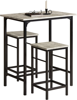 SoBuy OGT10-HG - Bistrotafelset - 1 Tafel + 2 Krukken - Grijs (3-delig)