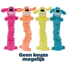 Multipet Loofa Bungee-Scrunchee - Hondenspeeltje 30,5 cm - Rekt uit piept knispert - Assorti kleuren