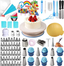 Taartversieringsset 325 stuks draaitafeltaartplaat taartdecoratie gebakhoes gebakstool met 54 buismondstukken voor verjaardagen feest Ontwerp Kleurrijke Papieren Taarttopper HELLO KITTY-Thema