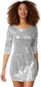 Dressforfun Paillettenjurk - Verkleedkleding - Lange mouwen - Zilver