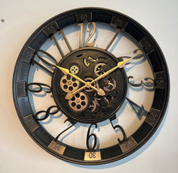 wandklok zwart - wandklok modern Frank - klok met tandwielen 55cm