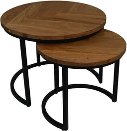 HSM Collection Salontafel Ronin Visgraat Naturel/Zwart Eiken/Metaal Set van 2