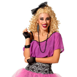 Atosa Foute 80s/90s party verkleed accessoire set - zwart - 7-delig - jaren 80/90 thema feestje