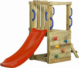 Houten Speeltoestel Irma Small (SwingKing) | Speeltoren met Glijbaan voor Buiten in de Tuin | FSC Hout - Glijbaan Rood