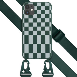 Selencia Hoesje Geschikt voor iPhone 11 Hoesje Met Koord - Selencia Siliconen design hoesje met afneembaar koord - Groen / Irregular Check Green
