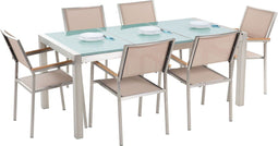 GROSSETO - Tuinset voor 6 driedelig - Zilver/Beige - Veiligheidsglas