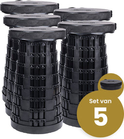 Opvouwbare kruk extra strong zwart per 5 - telescopische kruk - 250 kg - inklapbare kruk - draagbaar - kampeerstoel - opstapkrukje
