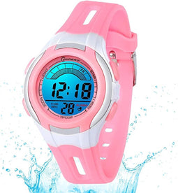 Kinderhorloges Meisjes Jongens Digitaal 7 Kleuren LED Digitaal horloge voor Kinderen Waterdicht Sport Buiten Multifunctioneel Digitale horloges met Stopwatch / Alarm Leeftijd 4-15, roze, klein 26g