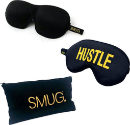 SMUG 3D en Satijnen Slaapmasker Duo Pack met Opbergzakje - 100% Verduisterend Oogmasker - Hustle Print & Zwart