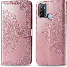 imoshion Hoesje Geschikt voor Oppo A53s / A53 Hoesje Met Pasjeshouder - imoshion Mandala Bookcase - Rosé Goud