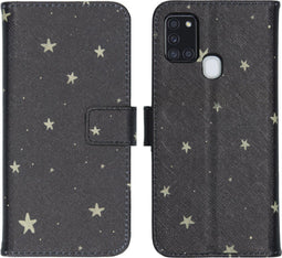 iMoshion Hoesje Geschikt voor Samsung Galaxy A21s Hoesje Met Pasjeshouder - iMoshion Design Softcase Bookcase - Goud / Zwart / Stars Gold