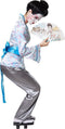 dressforfun Geisha Aiko XXL - verkleedkostuum - satijnen blouse broek buikriem - grijs/blauw