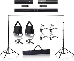 2.6m x 3m / 260cm x 300cm verstelbaar achtergrondsysteem voor fotostudio / videostudio / vloggen / met opbergtas, zandzak, buisklem en clips