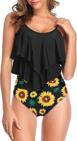 2-delige bikiniset met hoge taille voor dames, broekje met lange volants