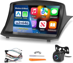 2 GB + 64 GB Android Autoradio voor Ford Fiesta 2009-2017 - Draadloze Apple CarPlay en Android Auto, HiFi-audio, GPS-navigatie, Wifi, 9-inch touchscreen + AHD-achteruitrijcamera en microfoon
