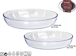 2 Glazen ovenschalen/serveerschalen rond/ovaal 26 en 35 cm - Ovenschotel oven serveerschaal van glas